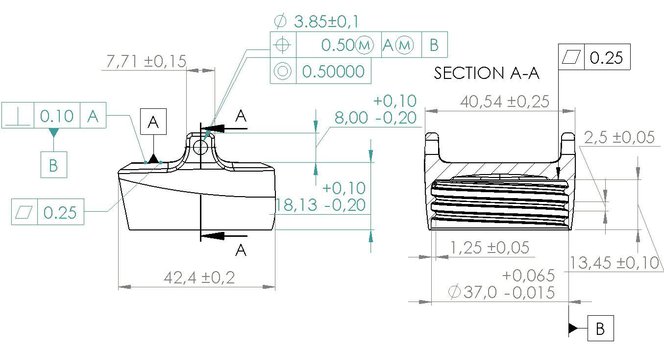 2D technical drawing with gd&t basics annotations